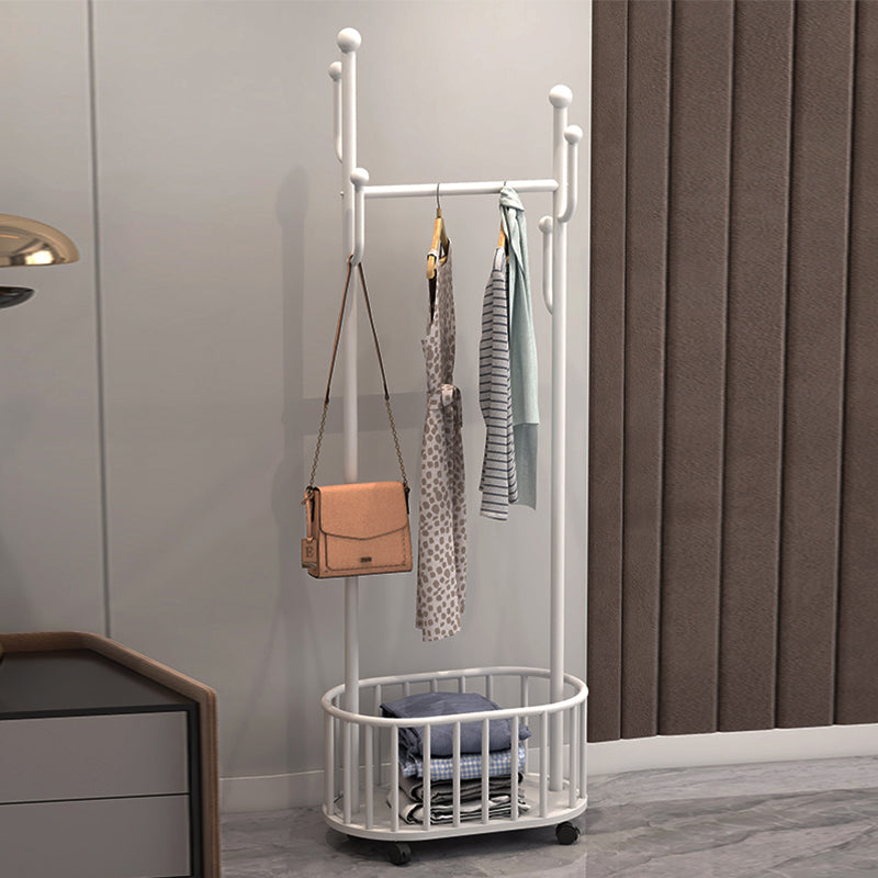 Popular Metal Coat Hanger Storage Basket Solid Color Coat Rack with Castors