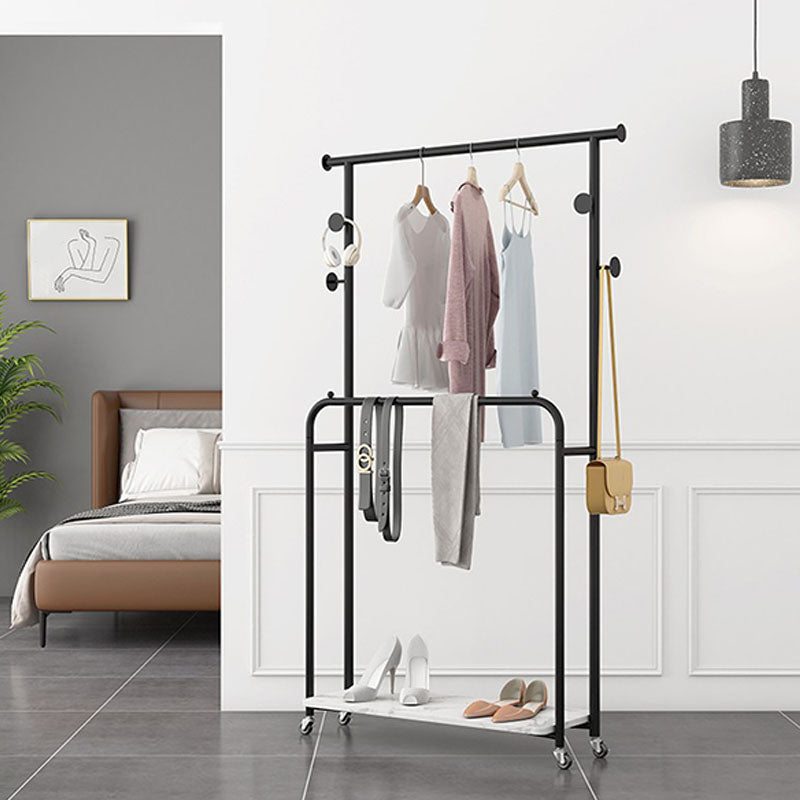 Luxurious Metallic Coat Hanger Free Standing Hooks Design Coat Rack with Universal Wheel