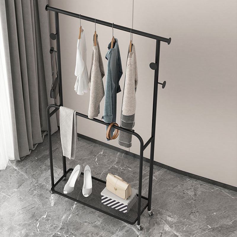 Luxurious Metallic Coat Hanger Free Standing Hooks Design Coat Rack with Universal Wheel