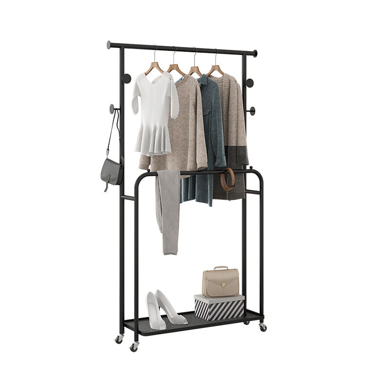 Luxurious Metallic Coat Hanger Free Standing Hooks Design Coat Rack with Universal Wheel