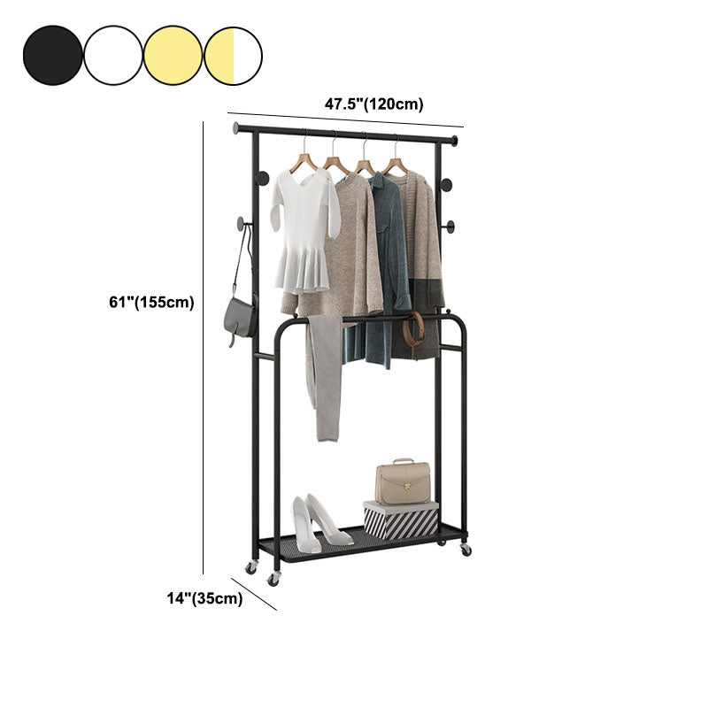 Luxurious Metallic Coat Hanger Free Standing Hooks Design Coat Rack with Universal Wheel