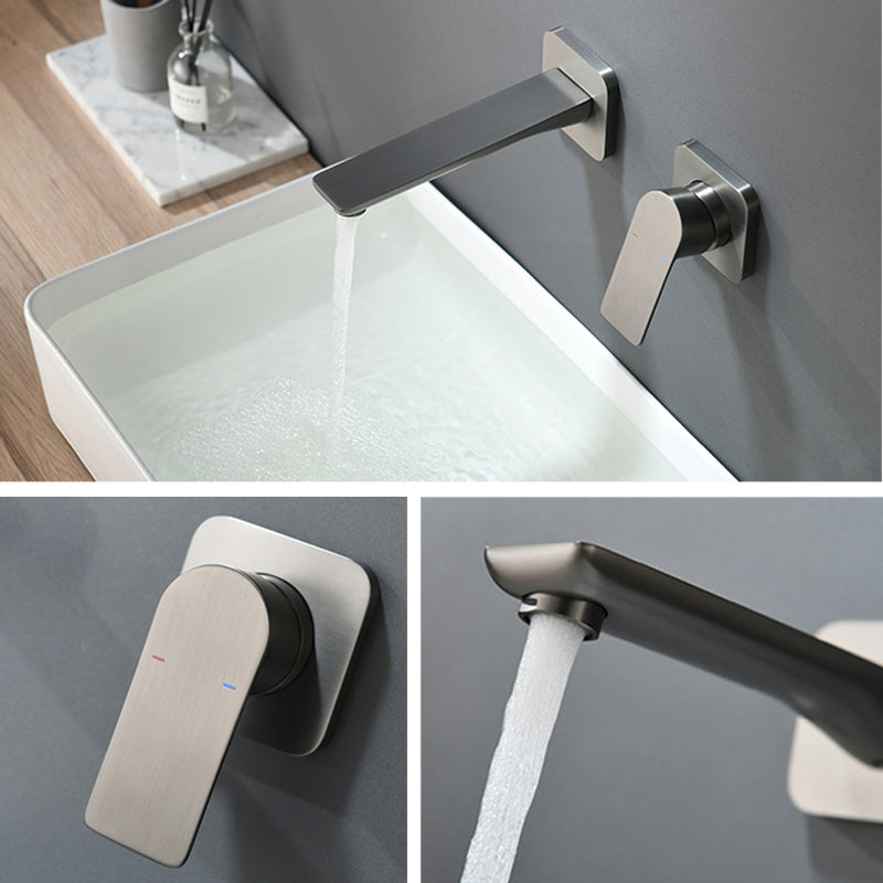 Square Single Handle Bathroom Faucet 2 Hole Wall Mounted Bathroom Faucet