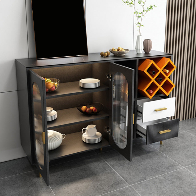 Modern Buffet Table Glass Doors Sideboard with 2-Drawer and 2-Door