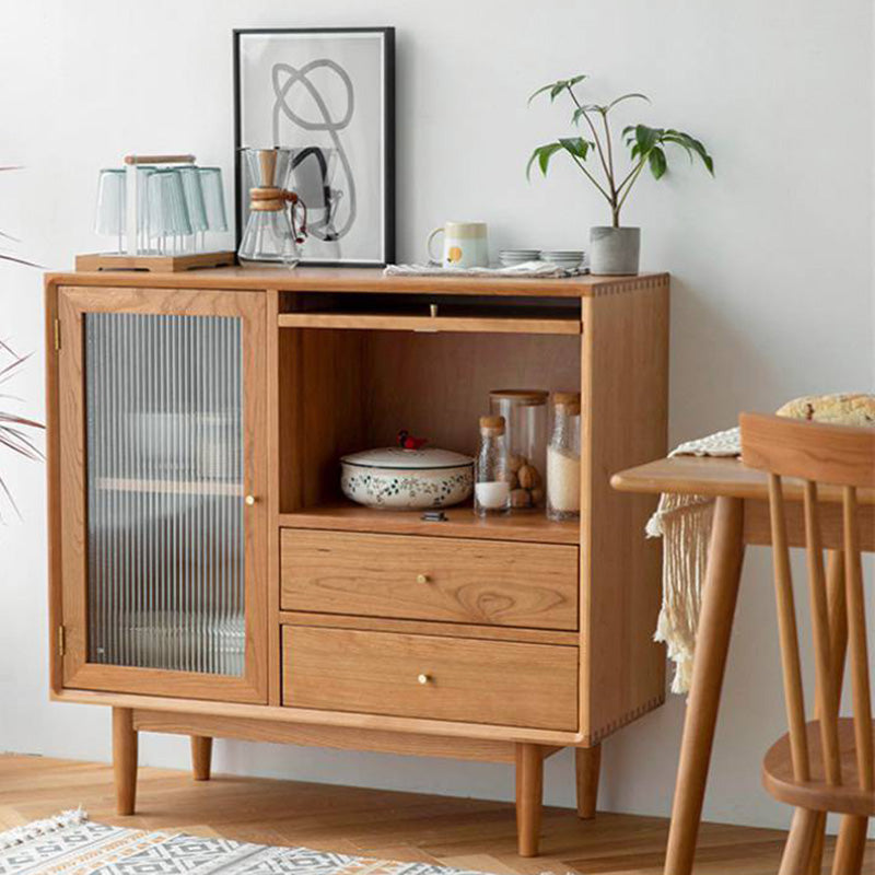 Adjustable Shelving Modern Sideboard Pine Solid Wood 2-drawer Dining Server