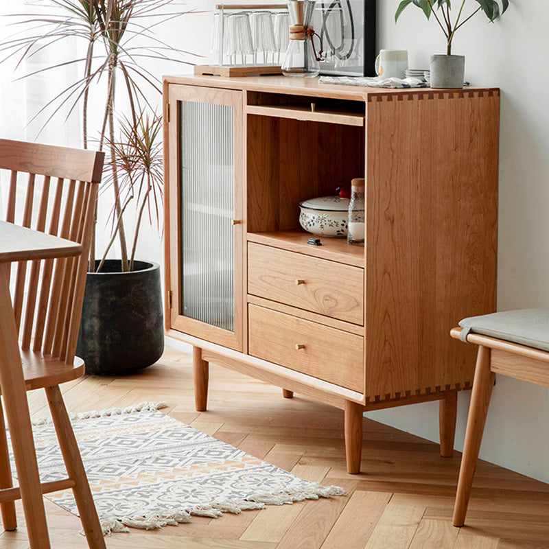 Adjustable Shelving Modern Sideboard Pine Solid Wood 2-drawer Dining Server