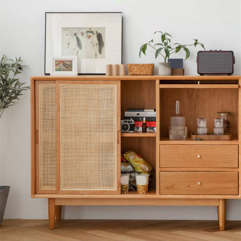 Adjustable Shelving Modern Sideboard Pine Solid Wood 2-drawer Dining Server