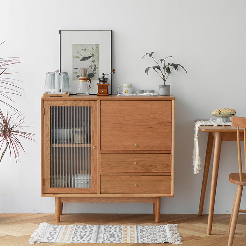 Adjustable Shelving Modern Sideboard Pine Solid Wood 2-drawer Dining Server