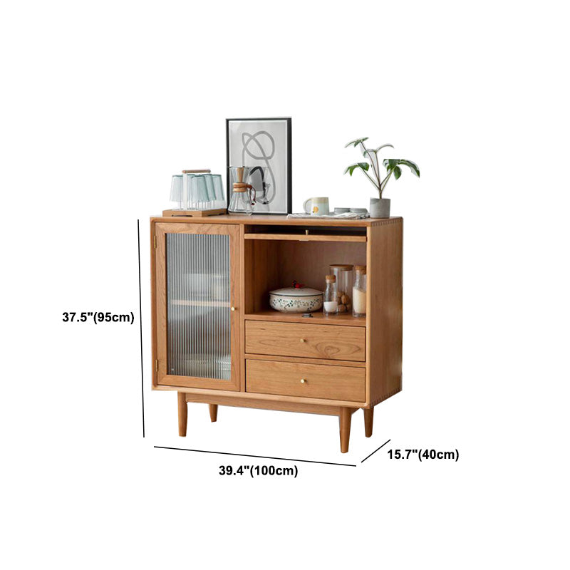 Adjustable Shelving Modern Sideboard Pine Solid Wood 2-drawer Dining Server