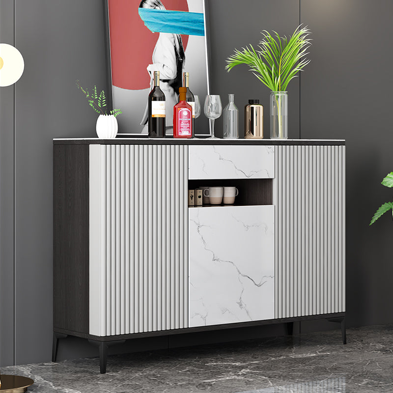 Contemporary Sideboard Table with Adjustable Shelves Wood and Stone Buffet Server