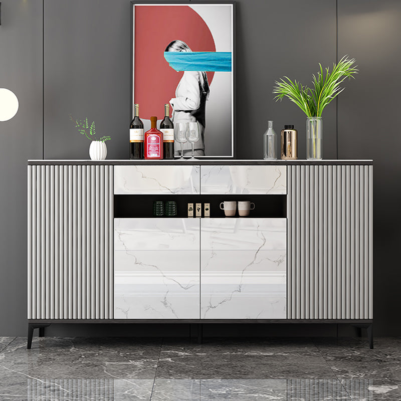 Contemporary Sideboard Table with Adjustable Shelves Wood and Stone Buffet Server