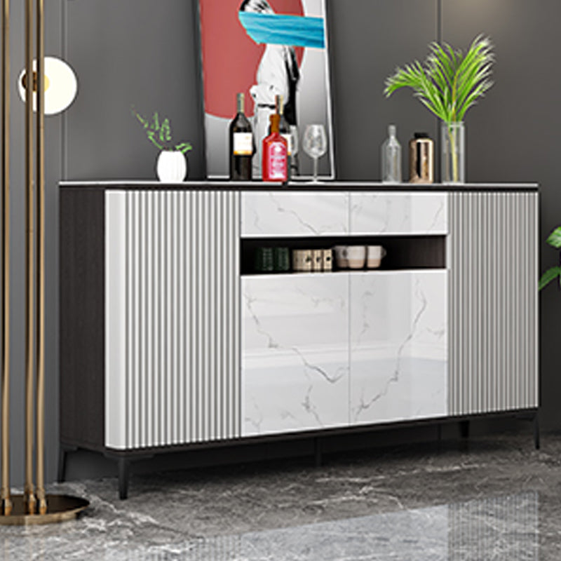 Contemporary Sideboard Table with Adjustable Shelves Wood and Stone Buffet Server