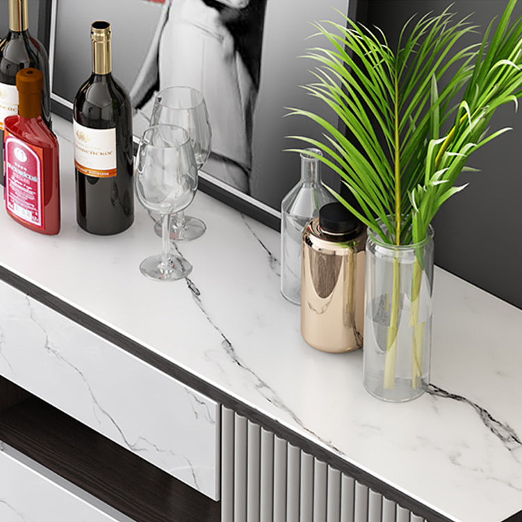 Contemporary Sideboard Table with Adjustable Shelves Wood and Stone Buffet Server