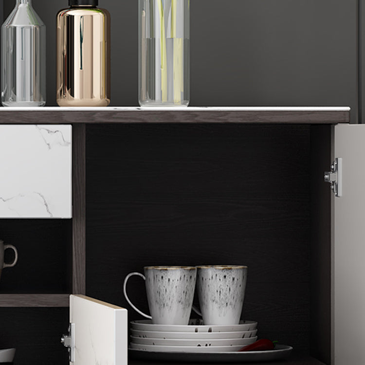 Contemporary Sideboard Table with Adjustable Shelves Wood and Stone Buffet Server