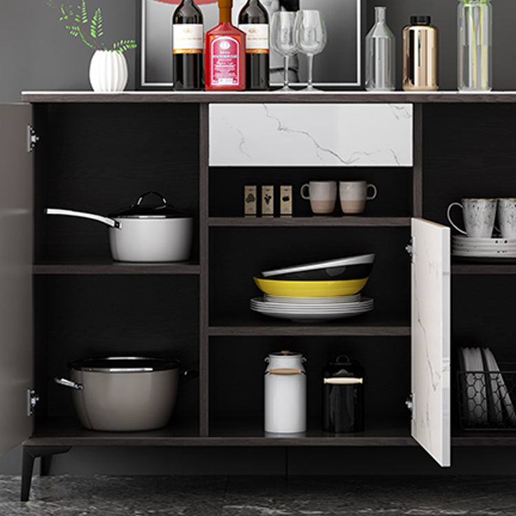 Contemporary Sideboard Table with Adjustable Shelves Wood and Stone Buffet Server