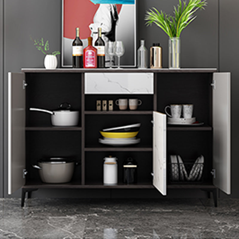 Contemporary Sideboard Table with Adjustable Shelves Wood and Stone Buffet Server