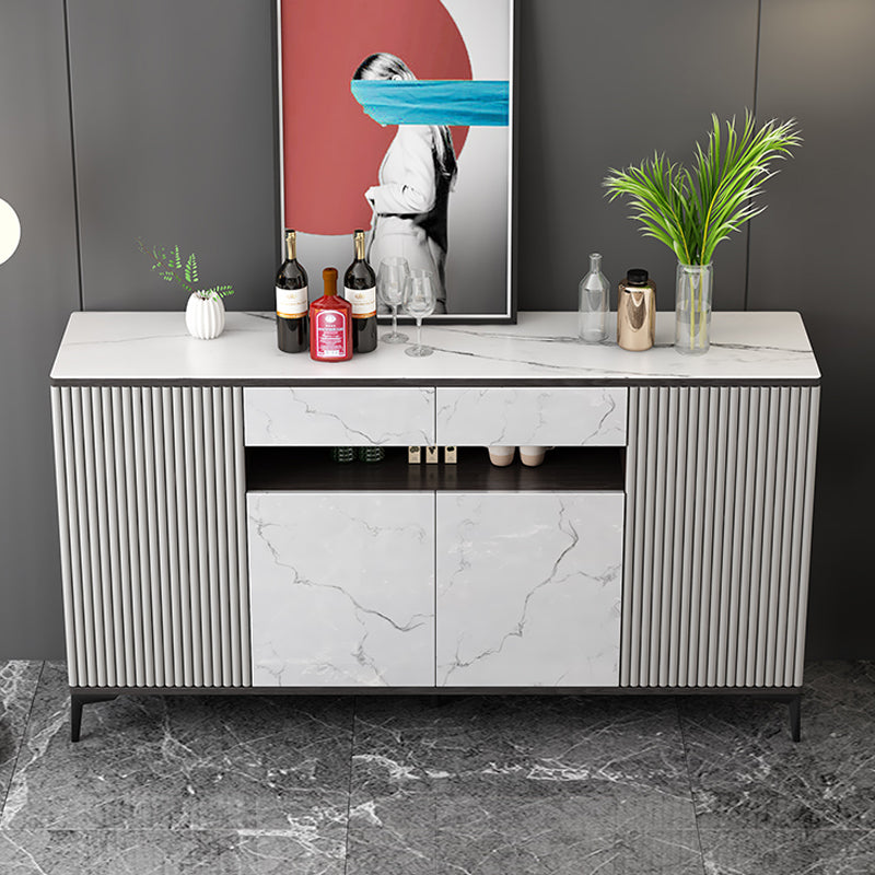 Contemporary Sideboard Table with Adjustable Shelves Wood and Stone Buffet Server