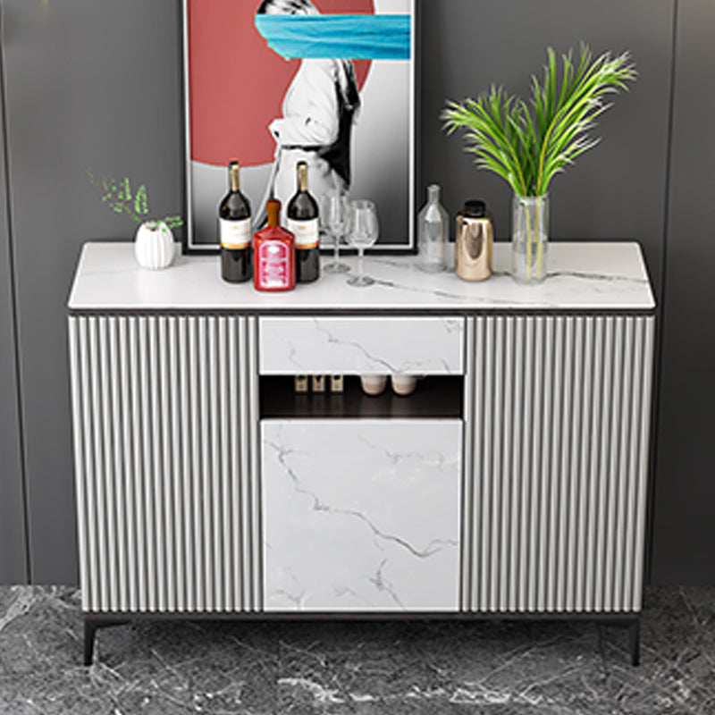 Contemporary Sideboard Table with Adjustable Shelves Wood and Stone Buffet Server