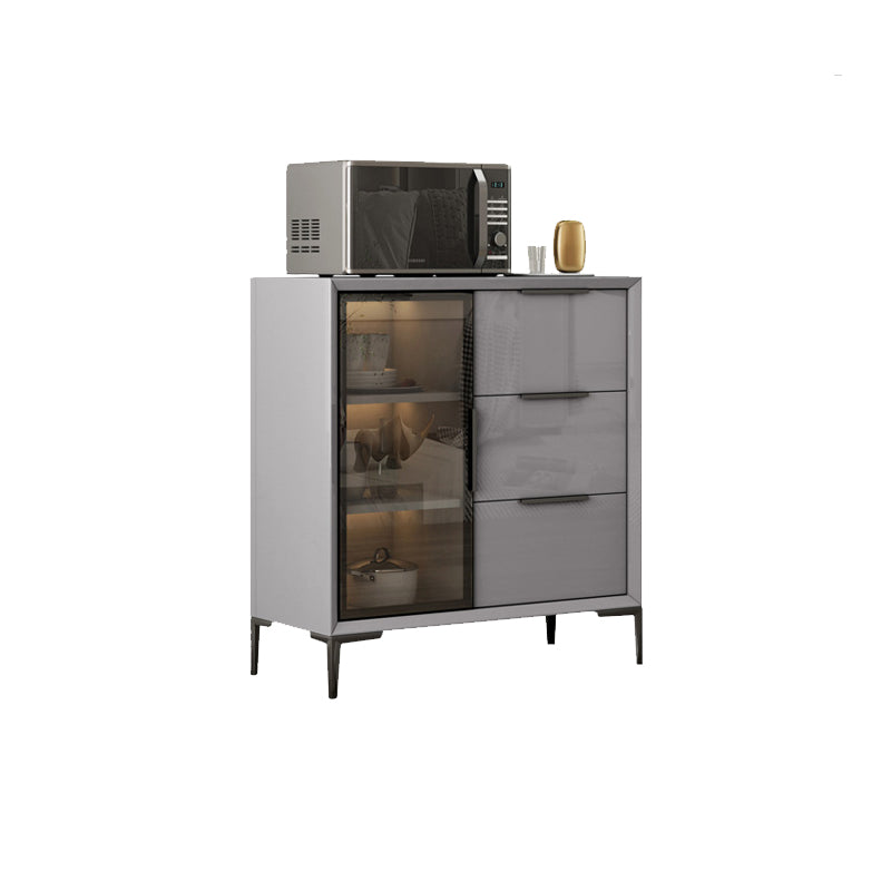 Gray Engineered Wood Sideboard Table Modern Buffet Server with Glass Doors