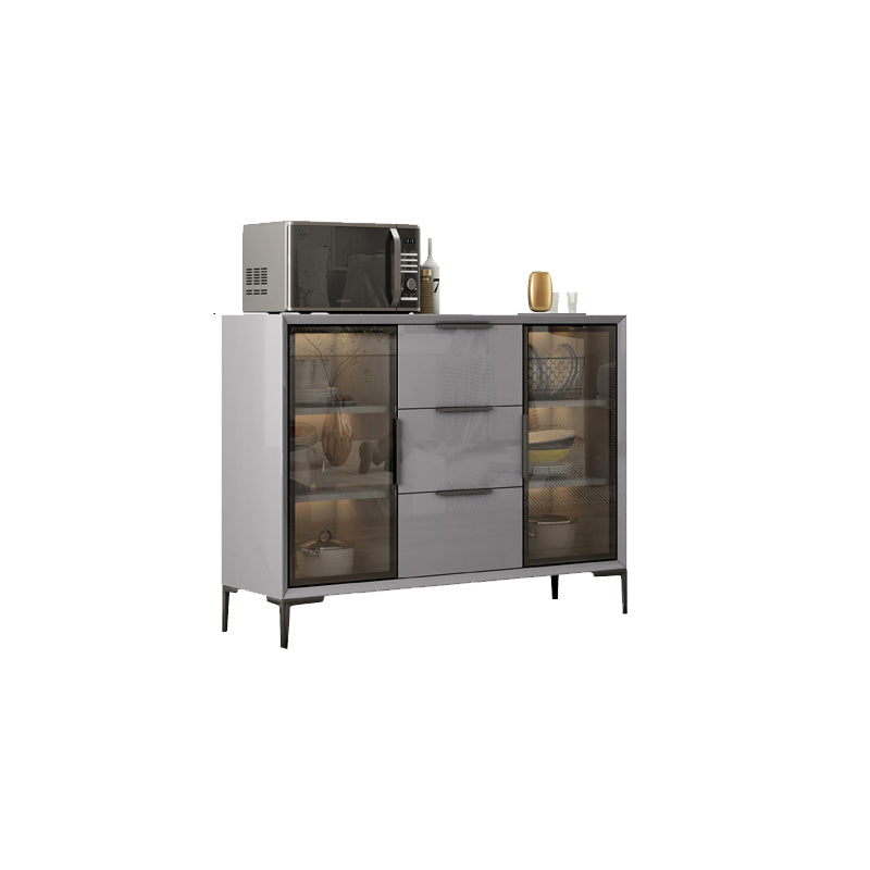 Gray Engineered Wood Sideboard Table Modern Buffet Server with Glass Doors