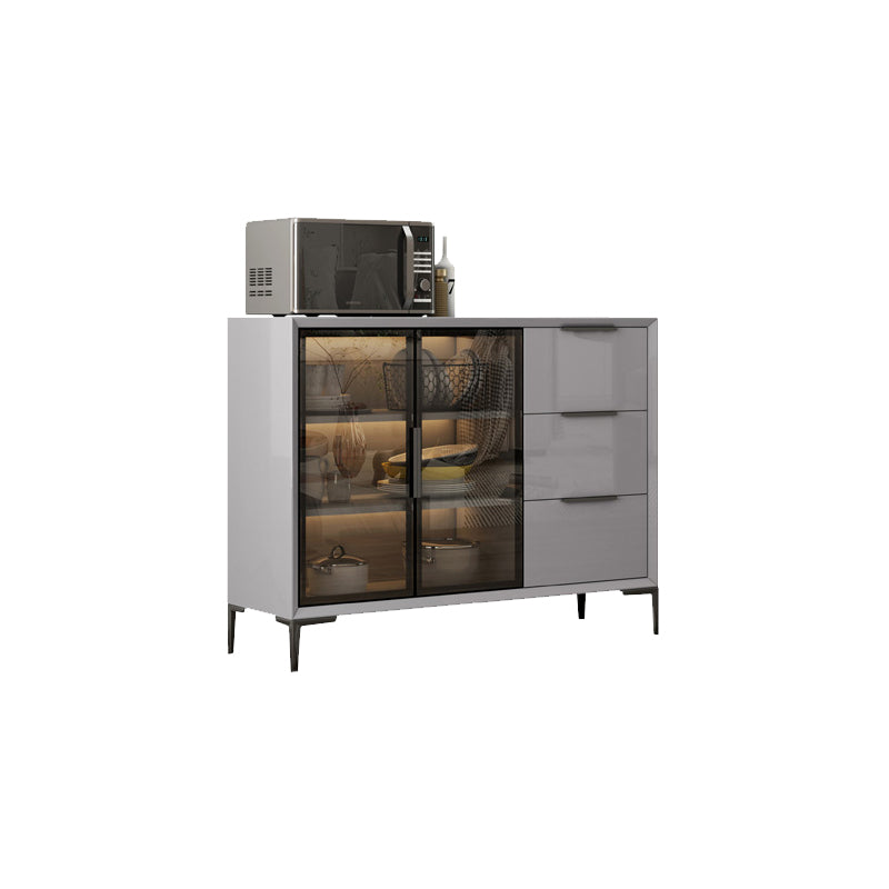 Gray Engineered Wood Sideboard Table Modern Buffet Server with Glass Doors