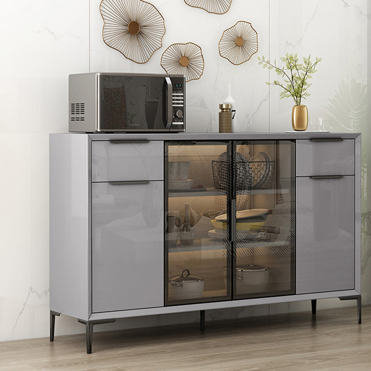 Gray Engineered Wood Sideboard Table Modern Buffet Server with Glass Doors