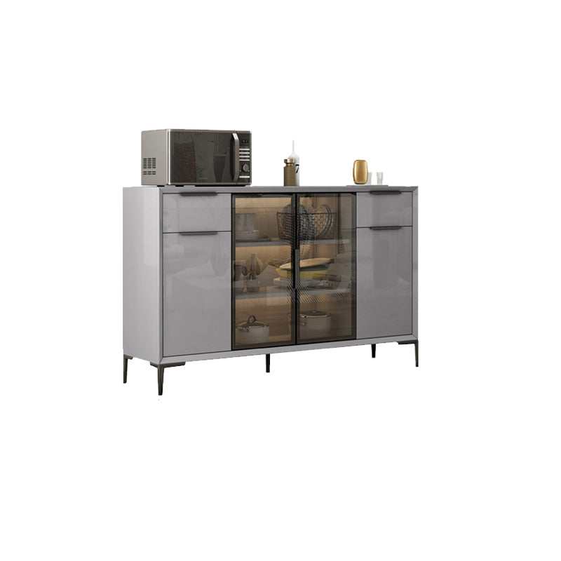 Gray Engineered Wood Sideboard Table Modern Buffet Server with Glass Doors