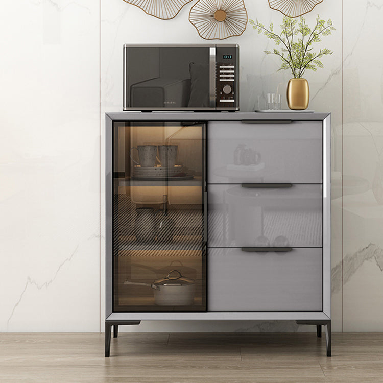 Gray Engineered Wood Sideboard Table Modern Buffet Server with Glass Doors