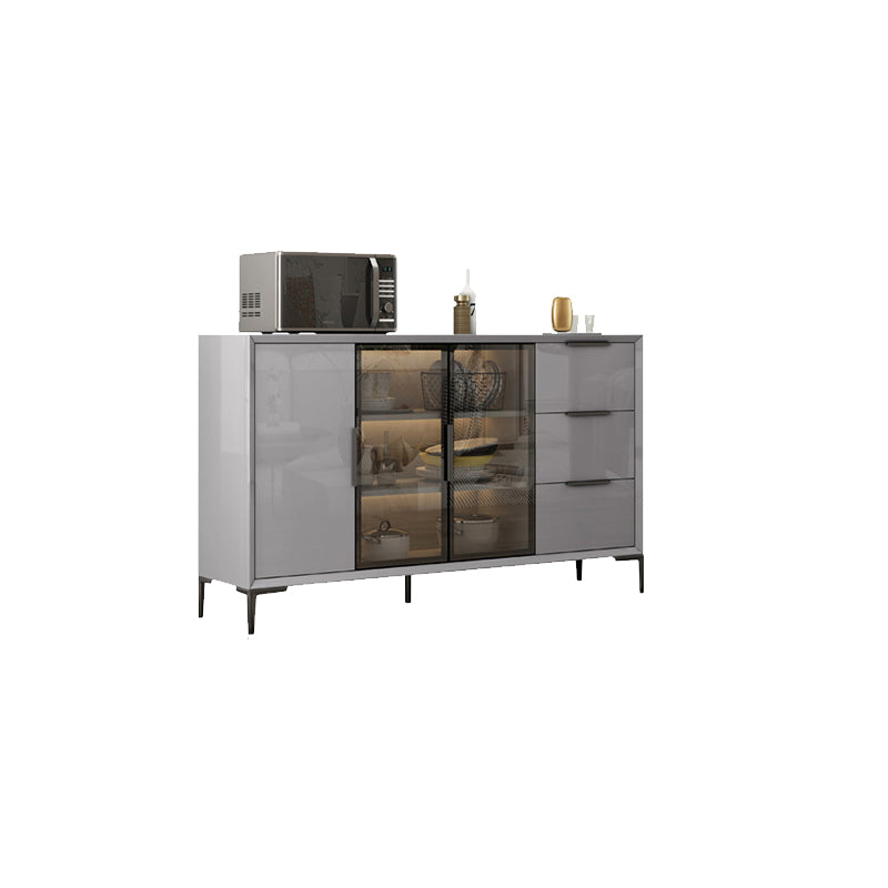 Gray Engineered Wood Sideboard Table Modern Buffet Server with Glass Doors