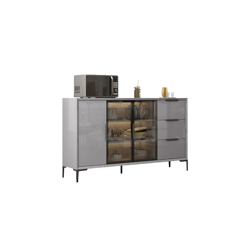 Gray Engineered Wood Sideboard Table Modern Buffet Server with Glass Doors