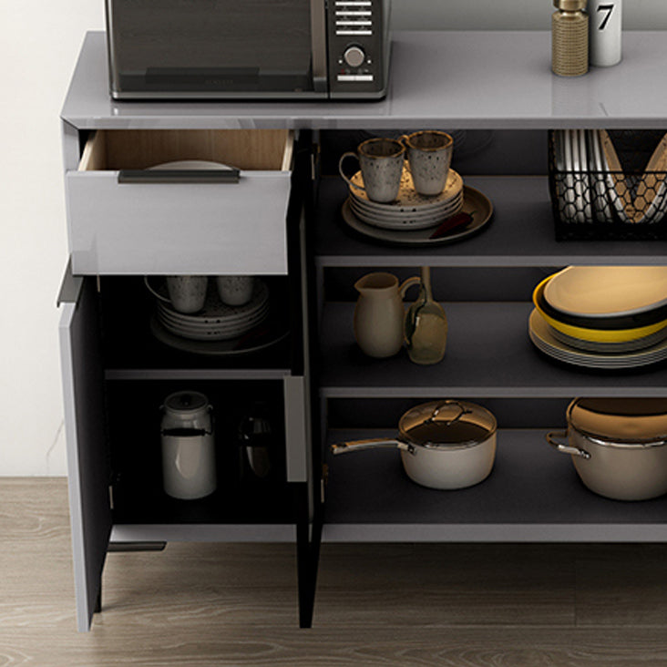 Gray Engineered Wood Sideboard Table Modern Buffet Server with Glass Doors