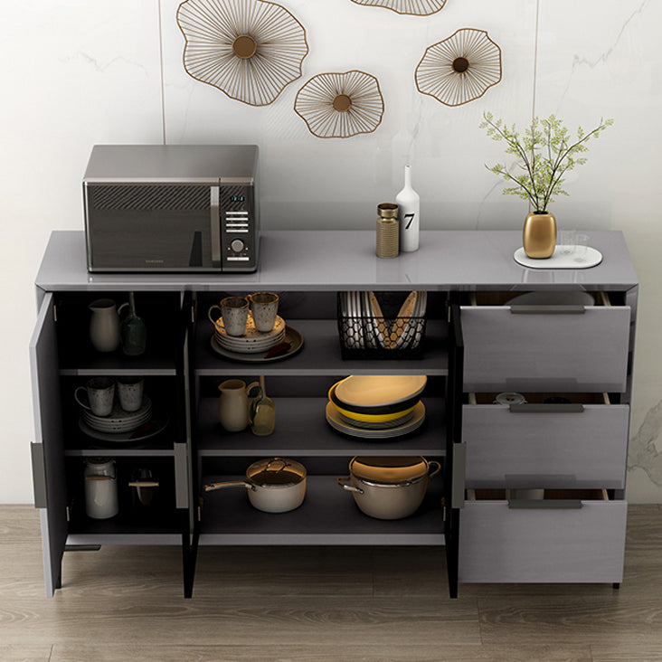 Gray Engineered Wood Sideboard Table Modern Buffet Server with Glass Doors