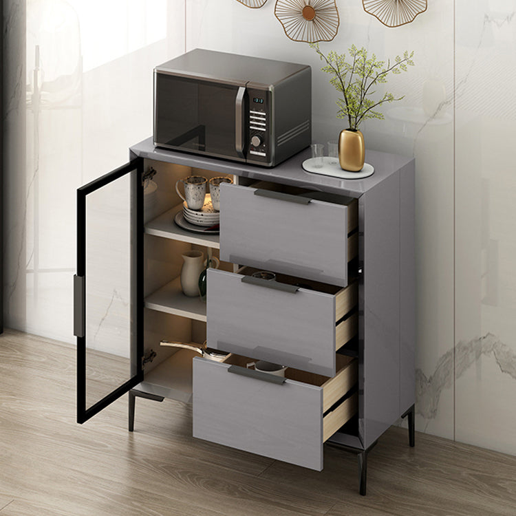 Gray Engineered Wood Sideboard Table Modern Buffet Server with Glass Doors