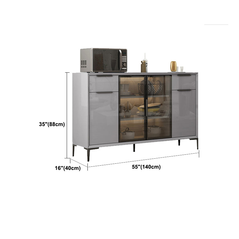 Gray Engineered Wood Sideboard Table Modern Buffet Server with Glass Doors