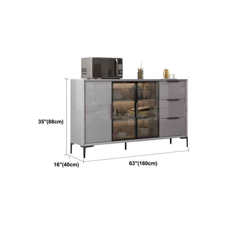 Gray Engineered Wood Sideboard Table Modern Buffet Server with Glass Doors