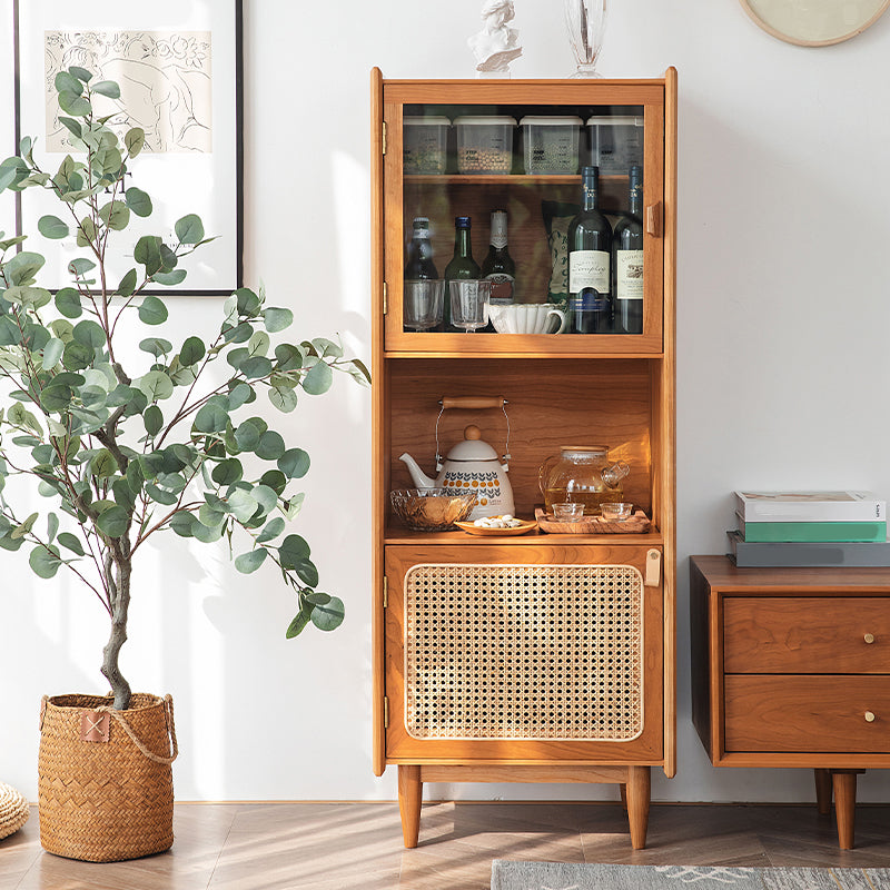 Pine Solid Wood Dining Server with Glass Door 51.5"H Modern Buffet Server