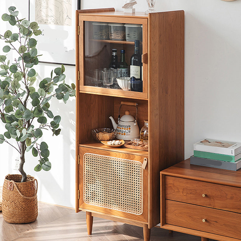 Pine Solid Wood Dining Server with Glass Door 51.5"H Modern Buffet Server