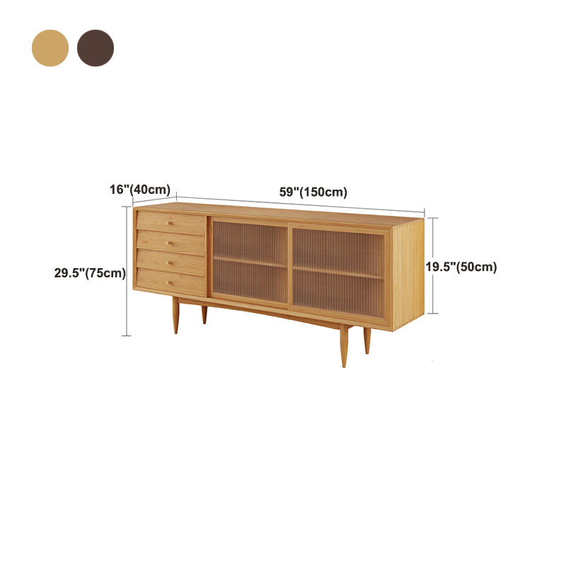 4-Drawer Dining Buffet with Sliding Doors Pine Solid Wood Buffet Stand