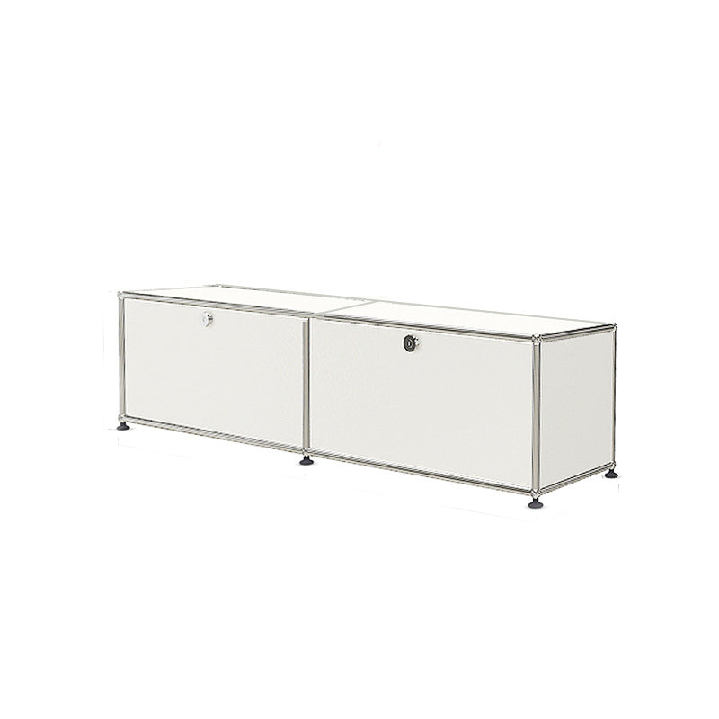 Modern White Sideboard with Metal Frame Faux Wood Dining Buffet with Drawers