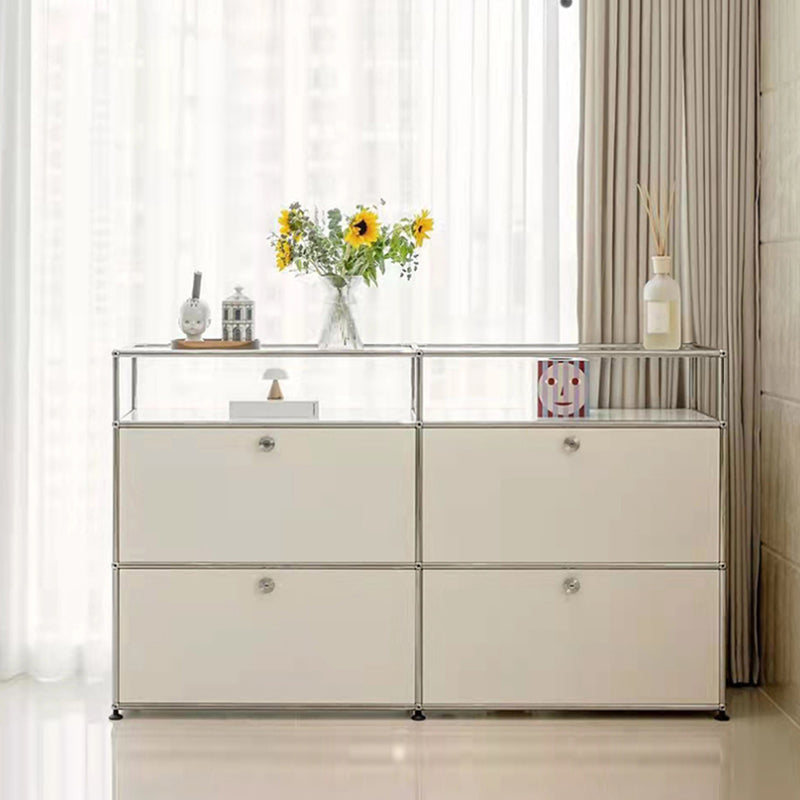 Modern White Sideboard with Metal Frame Faux Wood Dining Buffet with Drawers