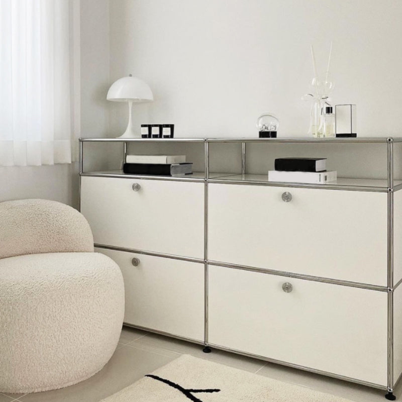 Modern White Sideboard with Metal Frame Faux Wood Dining Buffet with Drawers