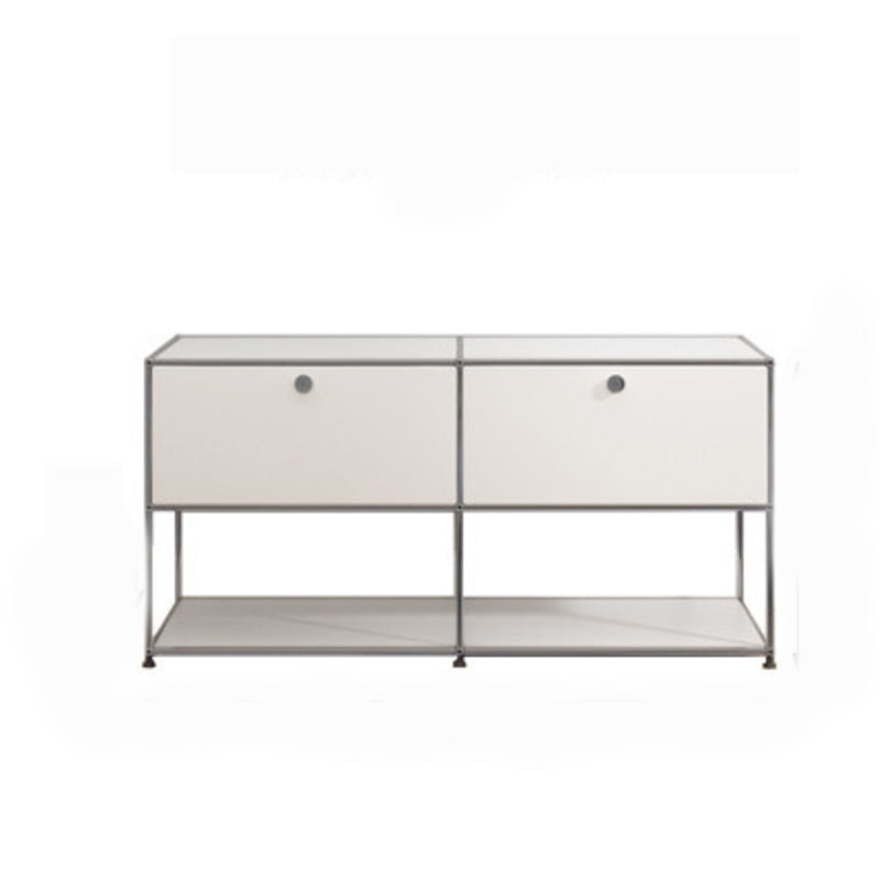 Modern White Sideboard with Metal Frame Faux Wood Dining Buffet with Drawers