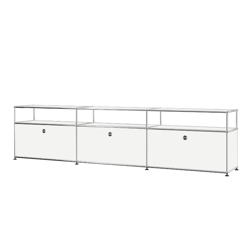 Modern White Sideboard with Metal Frame Faux Wood Dining Buffet with Drawers