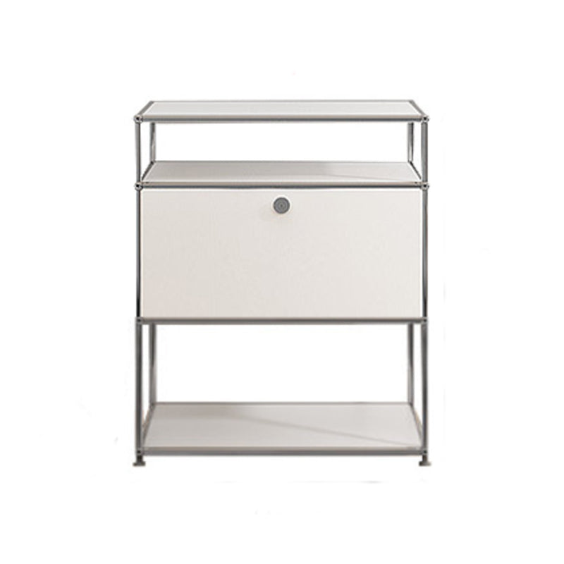 Modern White Sideboard with Metal Frame Faux Wood Dining Buffet with Drawers