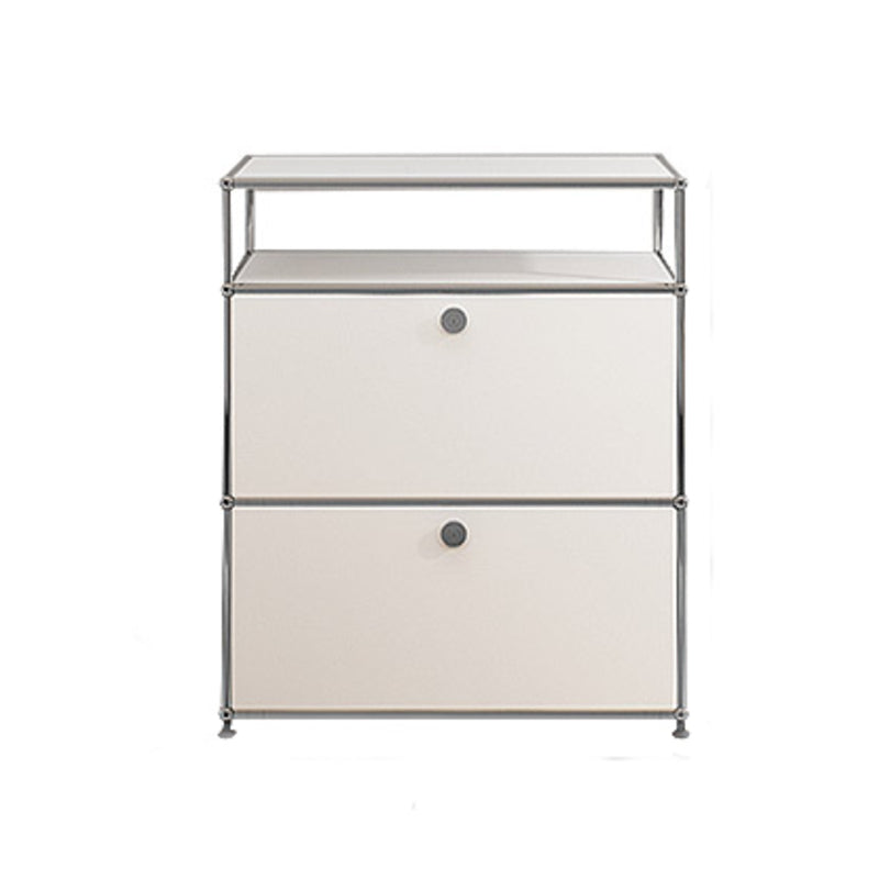 Modern White Sideboard with Metal Frame Faux Wood Dining Buffet with Drawers