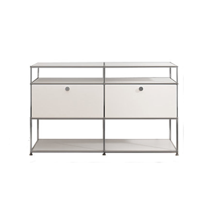 Modern White Sideboard with Metal Frame Faux Wood Dining Buffet with Drawers