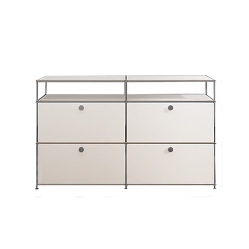 Modern White Sideboard with Metal Frame Faux Wood Dining Buffet with Drawers