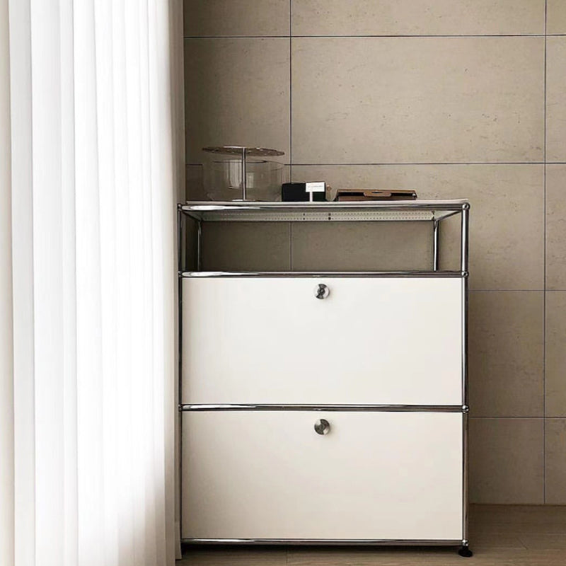 Modern White Sideboard with Metal Frame Faux Wood Dining Buffet with Drawers