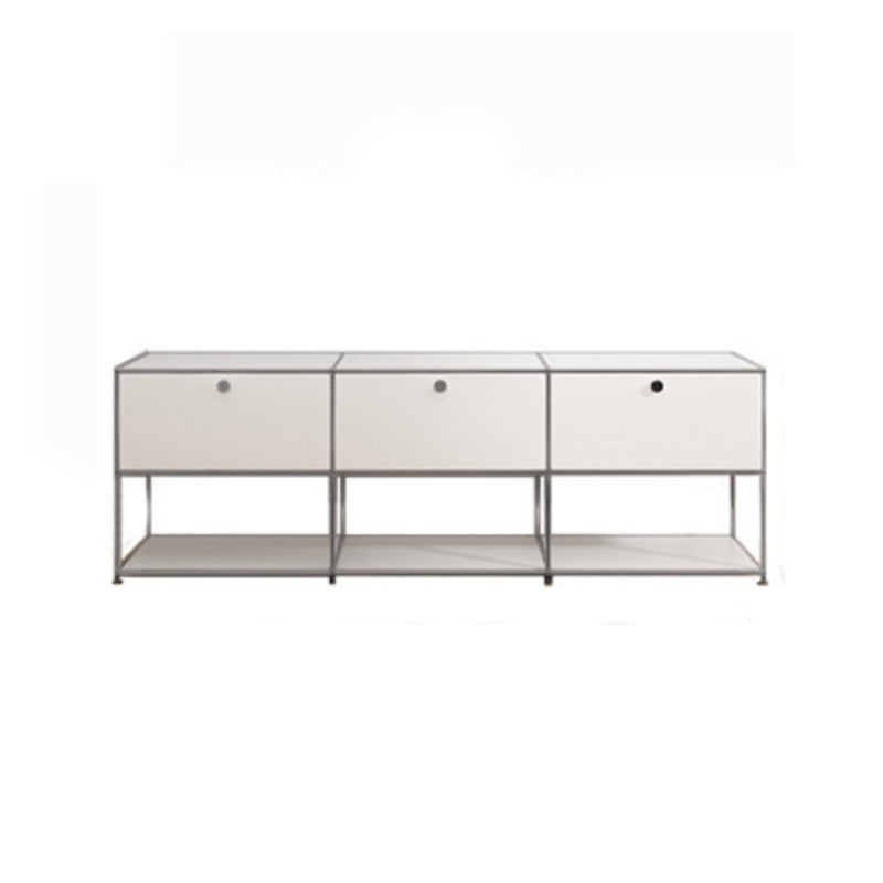 Modern White Sideboard with Metal Frame Faux Wood Dining Buffet with Drawers