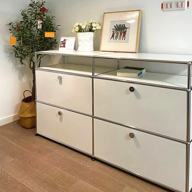 Modern White Sideboard with Metal Frame Faux Wood Dining Buffet with Drawers