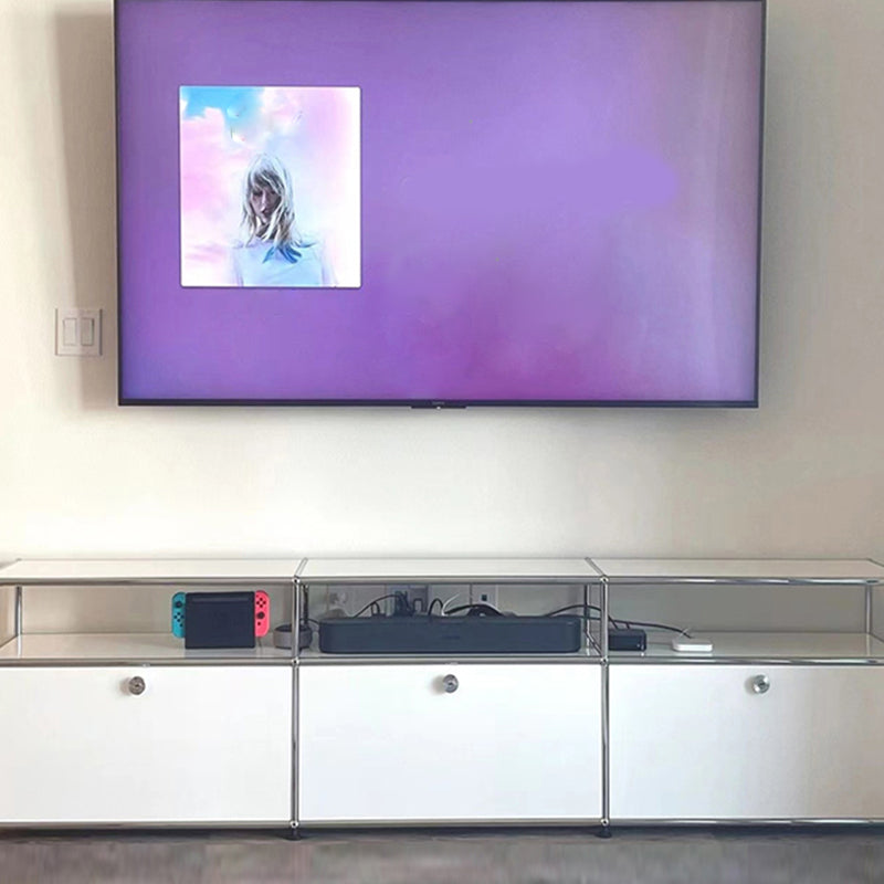 Modern White Sideboard with Metal Frame Faux Wood Dining Buffet with Drawers